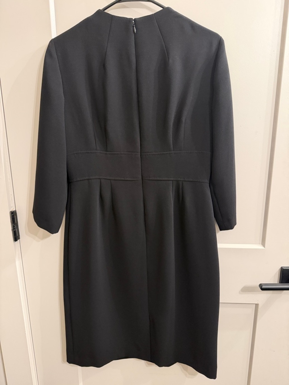 Tailored Black Midi Dress with Belt Accent - Picture 2 of 2